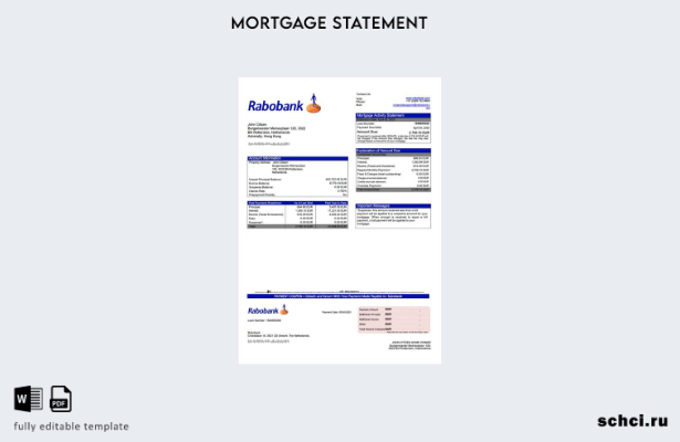 цифровая загрузка Нидерландов Rabobank выписка по ипотеке Шаблон Word и PDF